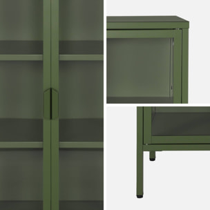 Buffet. vaisselier acier et verre trempé 2 portes 180cm vert - Arkansas