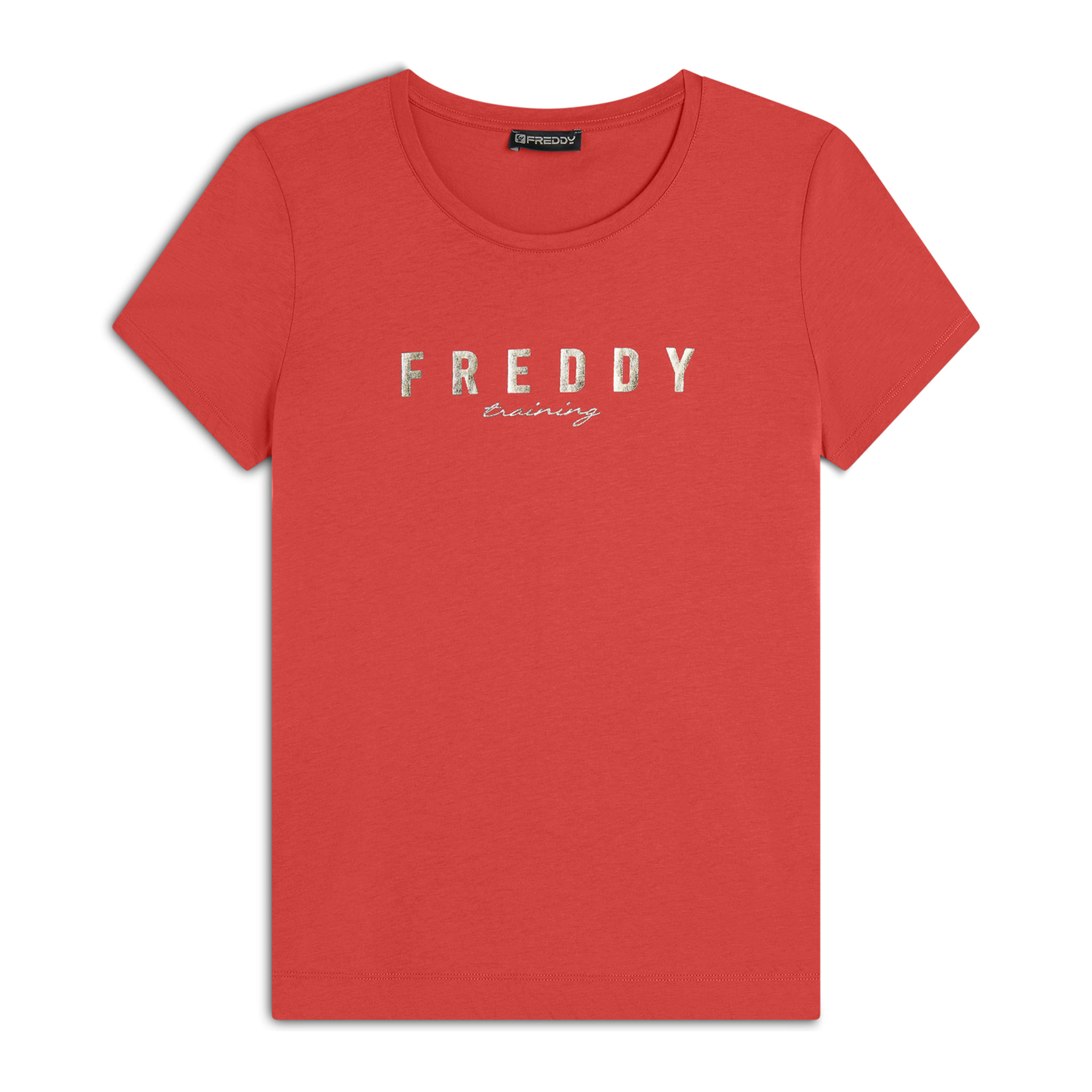 T-shirt in jersey con logo oro chiaro sul fronte