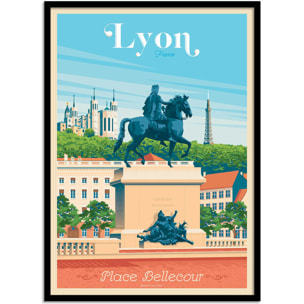 Affiche - Lyon Place Bellecour - Olahoop Travel Posters