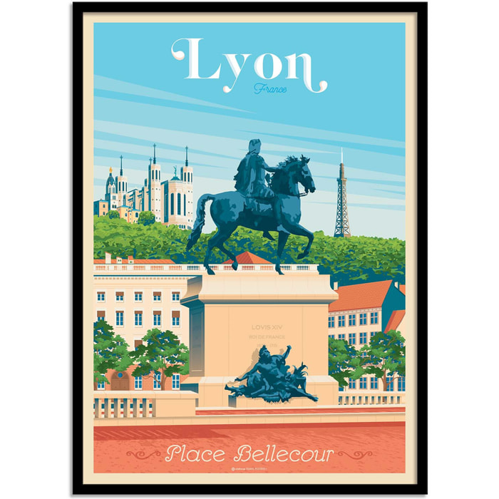 Affiche - Lyon Place Bellecour - Olahoop Travel Posters