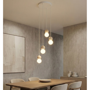 Lampada a sospensione LOOP in acciaio bianco opaco e legno