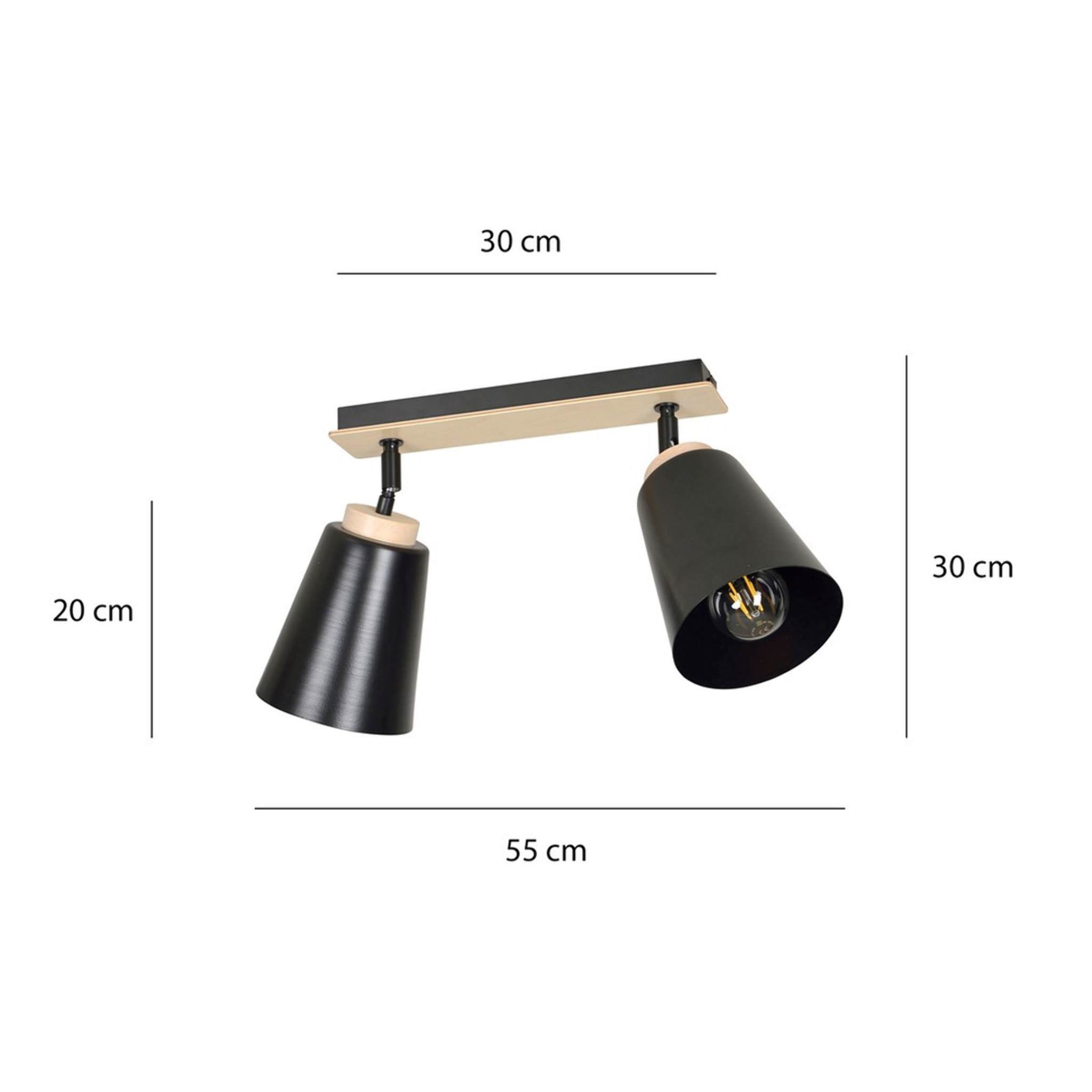 Faretto a soffitto ATLAS in acciaio nero e legno naturale