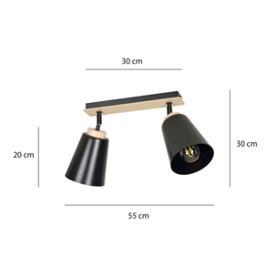 Faretto a soffitto ATLAS in acciaio nero e legno naturale