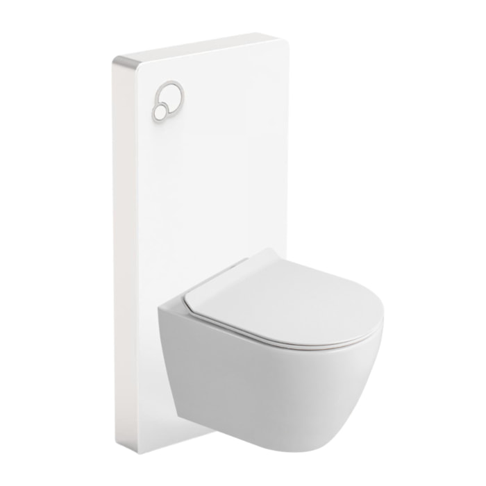 Glass pack WC bâti-support avec plaque de commande + WC suspendu Ceramia sans bride avec abattant SoftClose (STGLWCCEPXWT01-FR)