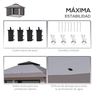 Carpa Plegable Pop-up 4x4x2,8 m Cenador de Jardín con Paredes Altura Ajustable Anti-UV Impermeable Doble Techo Mosquiteras y Bolsa de Ruedas Gazebo para Exterior Fiestas Camping Gris Claro