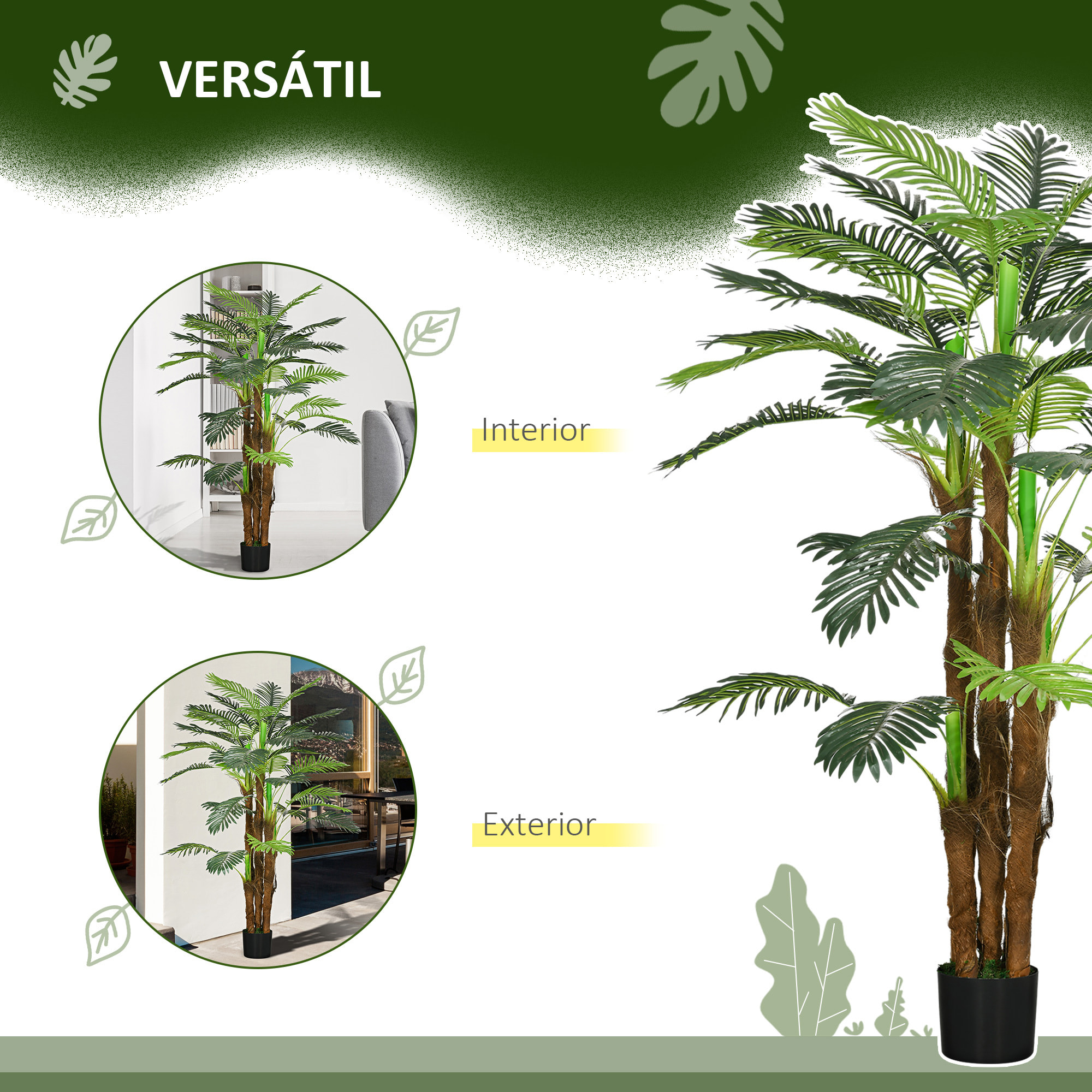 Planta Artificial Decorativa 160 cm Palmera Artificial con Maceta y Hojas para Interior Hogar Salón Oficina Verde