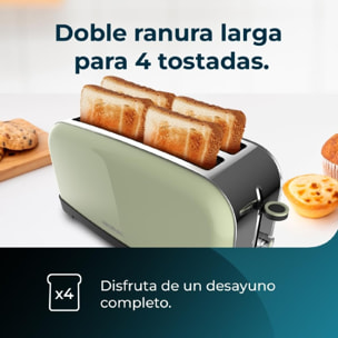 Cecotec Tostador vertical Toastin' time 1500 Green 1500W de Potencia Doble ranur