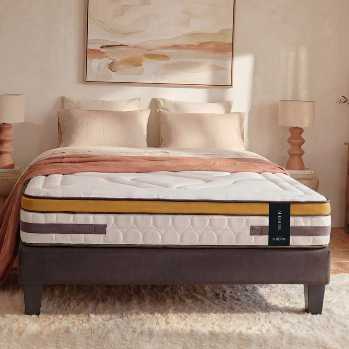 Ensemble Matelas Hybride Aubertin & Sommier Kit Tissu, Ressorts Ensachés & Mousse Hyper Soft, 24 cm, Soutien Ferme