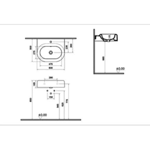 Lavabo VITRA Liquid 60 cm 2 trous sans trop-plein