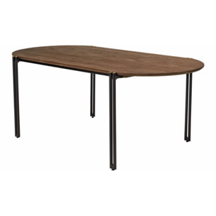 SIXTINE - Table à manger ovale 200x105cm plateau bois de teck recyclé