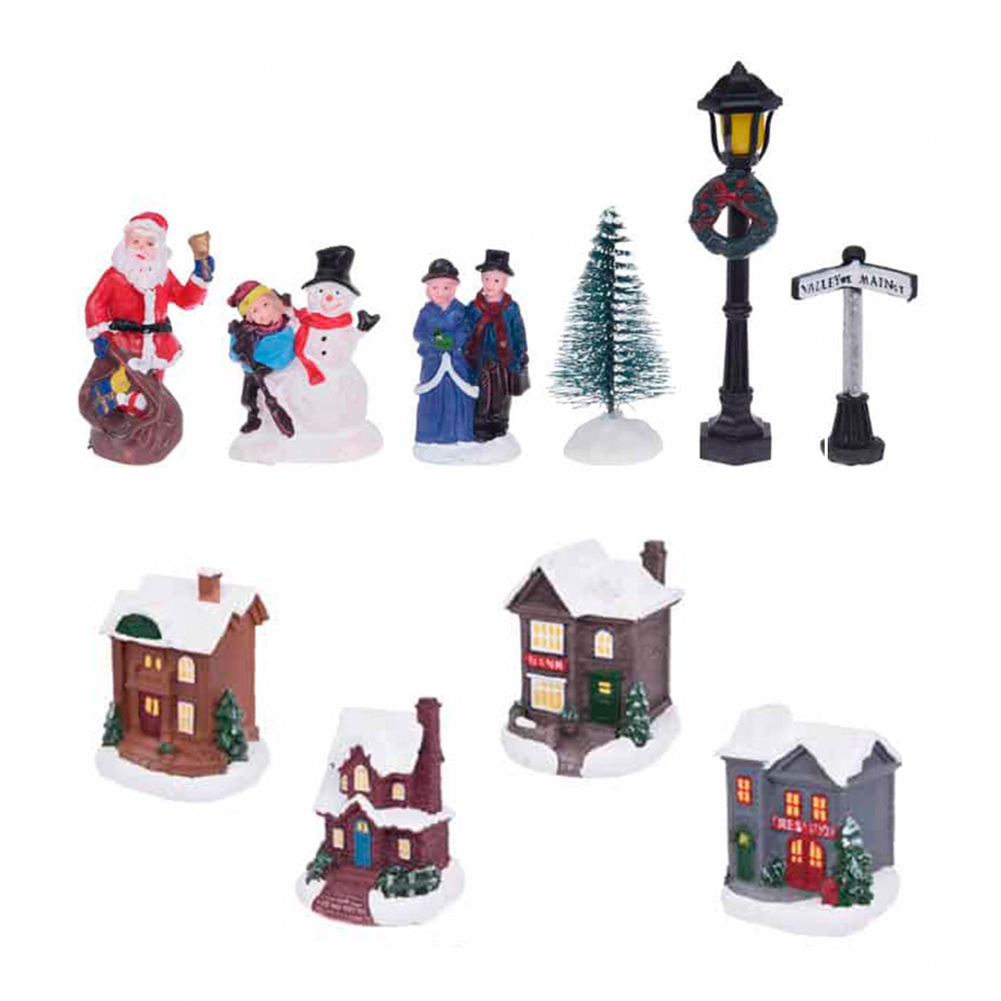 Juego de 14 piezas de pueblo navideño decorativo con luces led