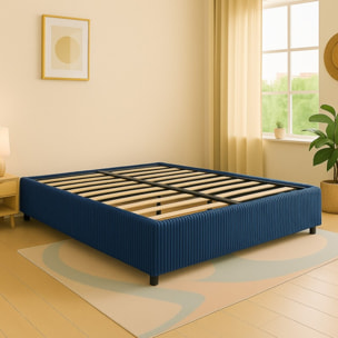 Lit coffre Cancun | Espace de Stockage jusqu'à 900 L | Robuste et Large Angle d’Ouverture | Velours Côtelé | Bleu nuit