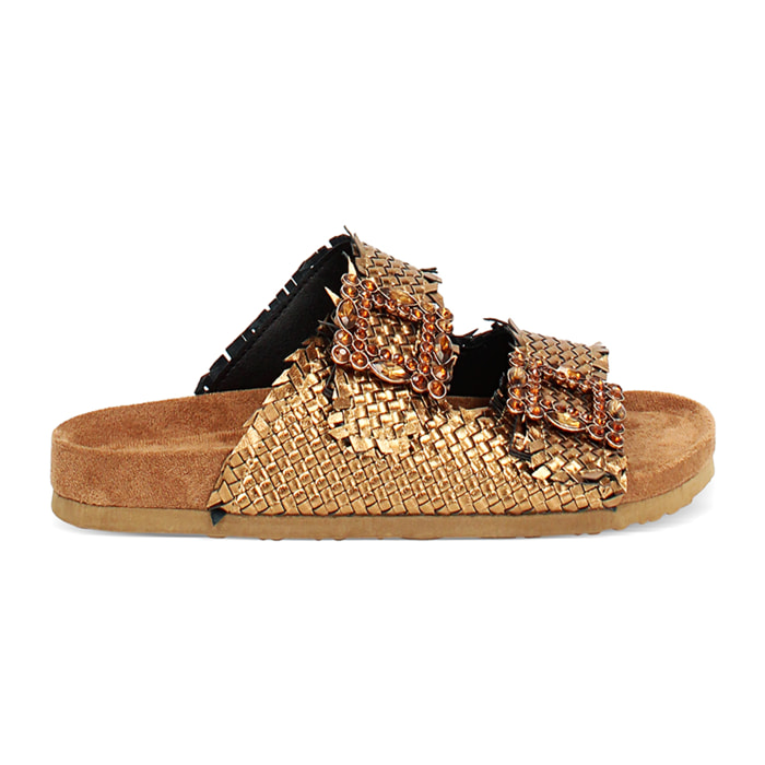 Sandali bassi donna rame in laminato intrecciato