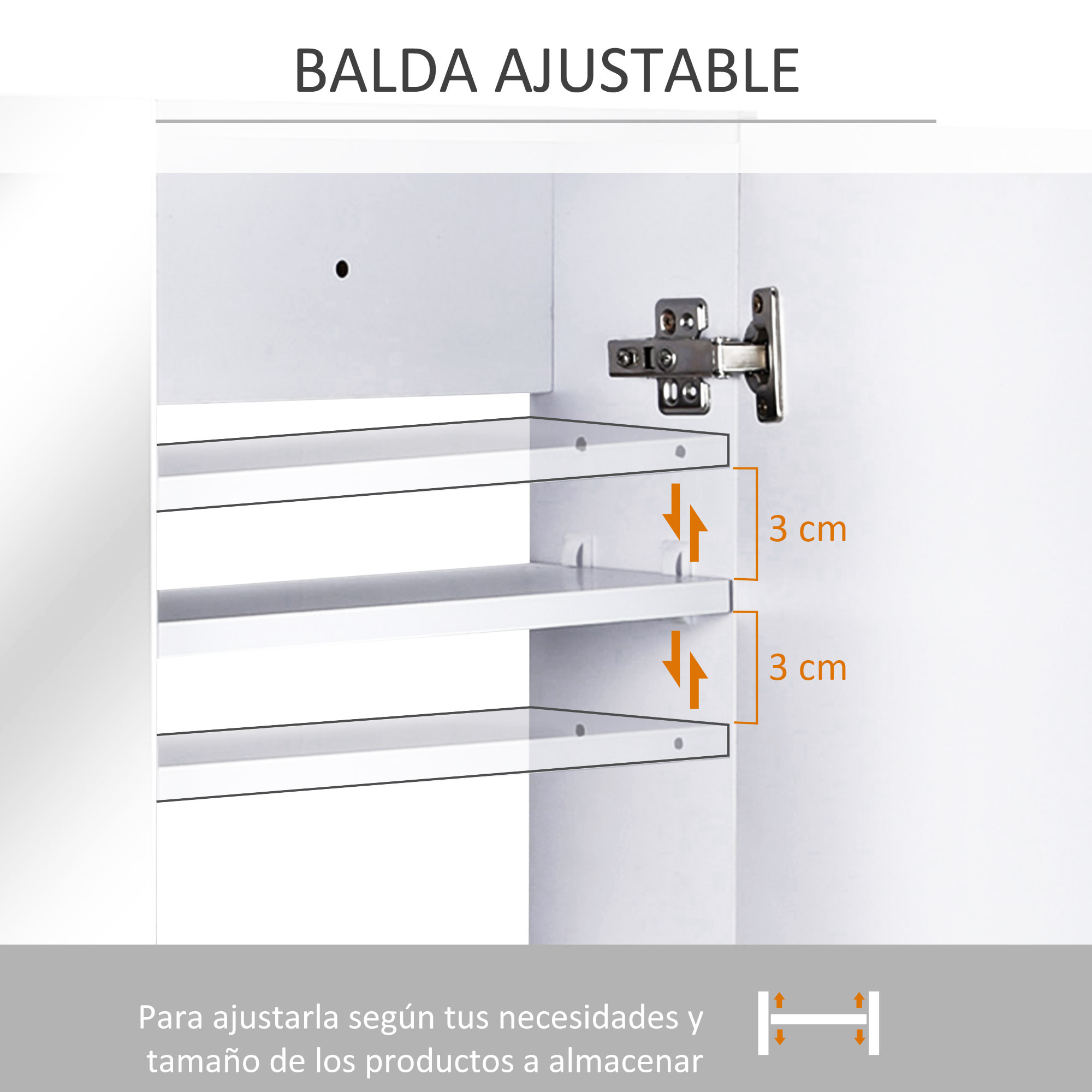 Armario de Baño con Espejo 2 Puertas y 3 Estantes interiores 80x15x60 cm