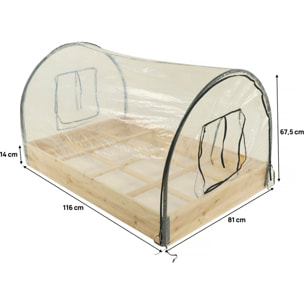 Carré potager en bois "Muscari" - 116 x 81 x 67,5 cm - avec housse serre châssis