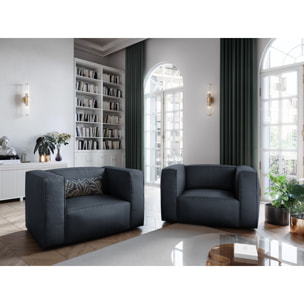 Fauteuil "Muse" en cuir véritable bleu