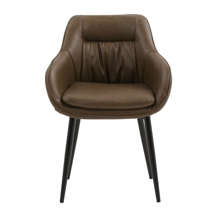 Set di 4 poltroncine HAMMERSMITH in similpelle marrone e gambe in metallo nero, con braccioli