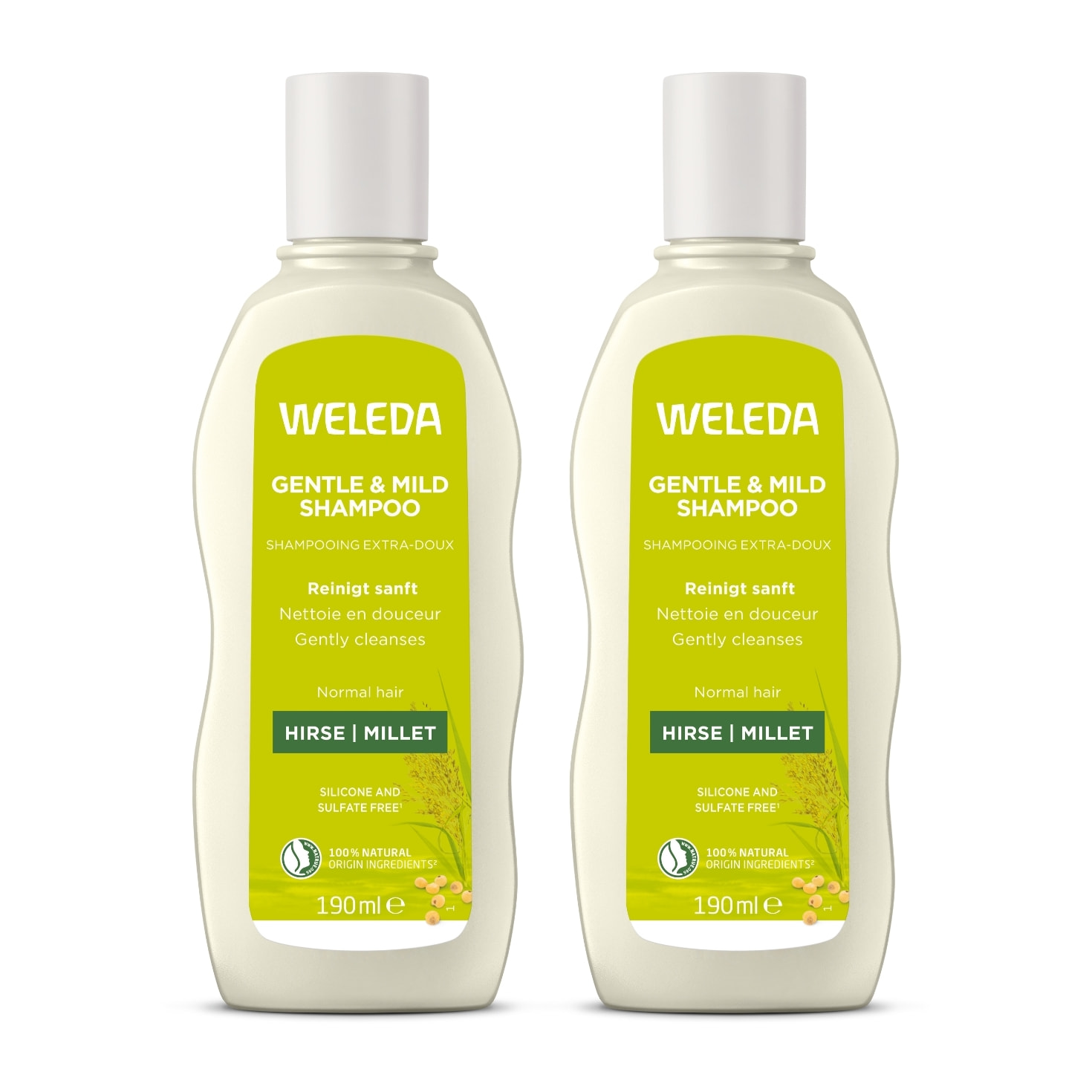 WELEDA - Duo Shampooing Extra-Doux Millet - Nettoie en douceur - Vegan* - Certifié Natrue** - Flacon 190 ml x 2