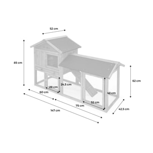 Clapier en bois Hotot pour lapin et autres rongeurs. 4 lapins. cage à lapin avec enclos. espace intérieur et extérieur. poulailler