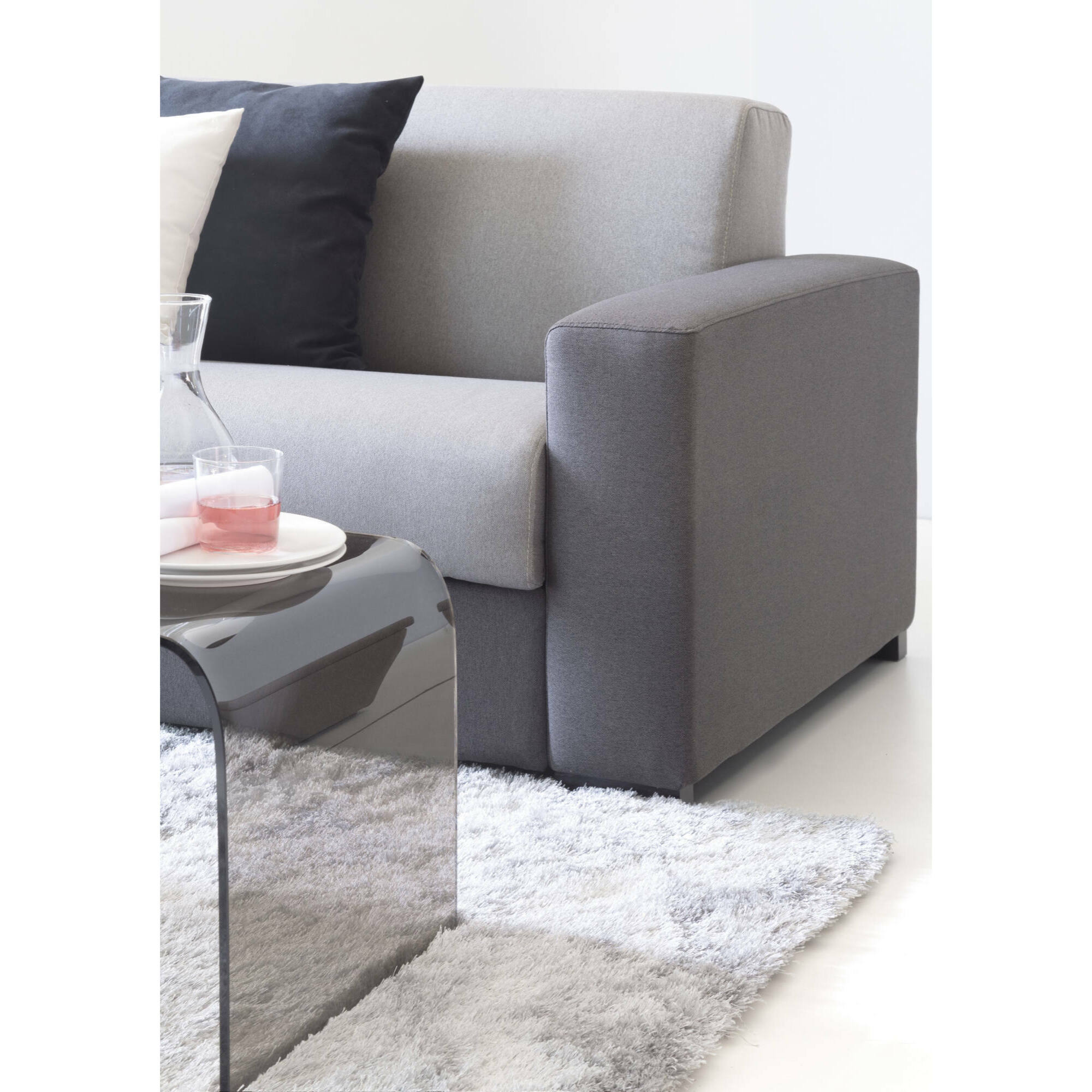 Divano fisso Marzia, Divano a 2 posti Large, 100% Made in Italy, Sofà Soggiorno, in tessuto imbottito, con Braccioli slim, Cm 180x95h90, Grigio e Antracite