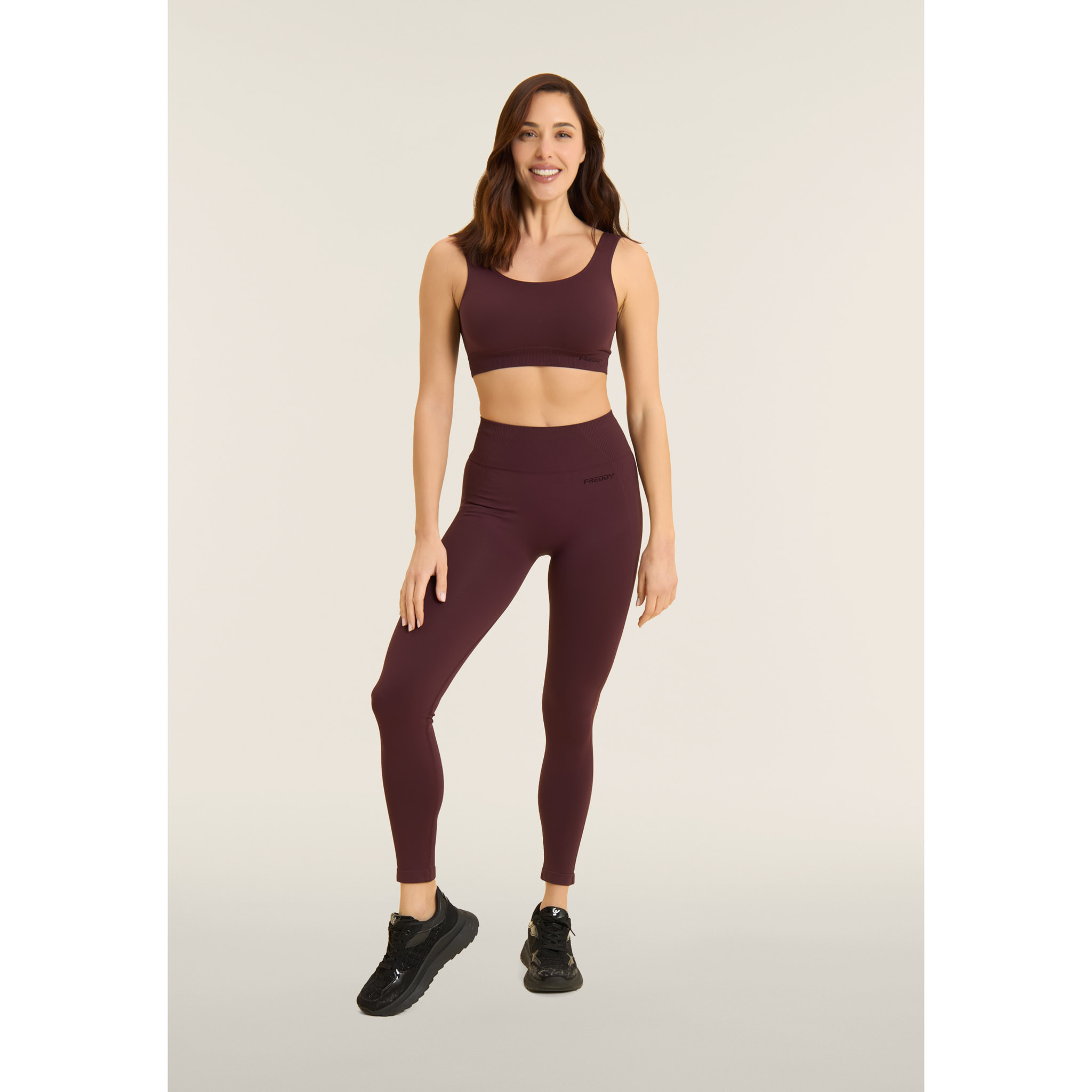 Leggings Seamless 7/8 con Vita Alta e Inserti in Costina
