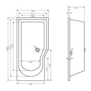 160x80 cm Beata Plus baignoire bain douche asymétrique en acrylique positionnement droite, sans pieds, blanc (BE1600PPLUS)