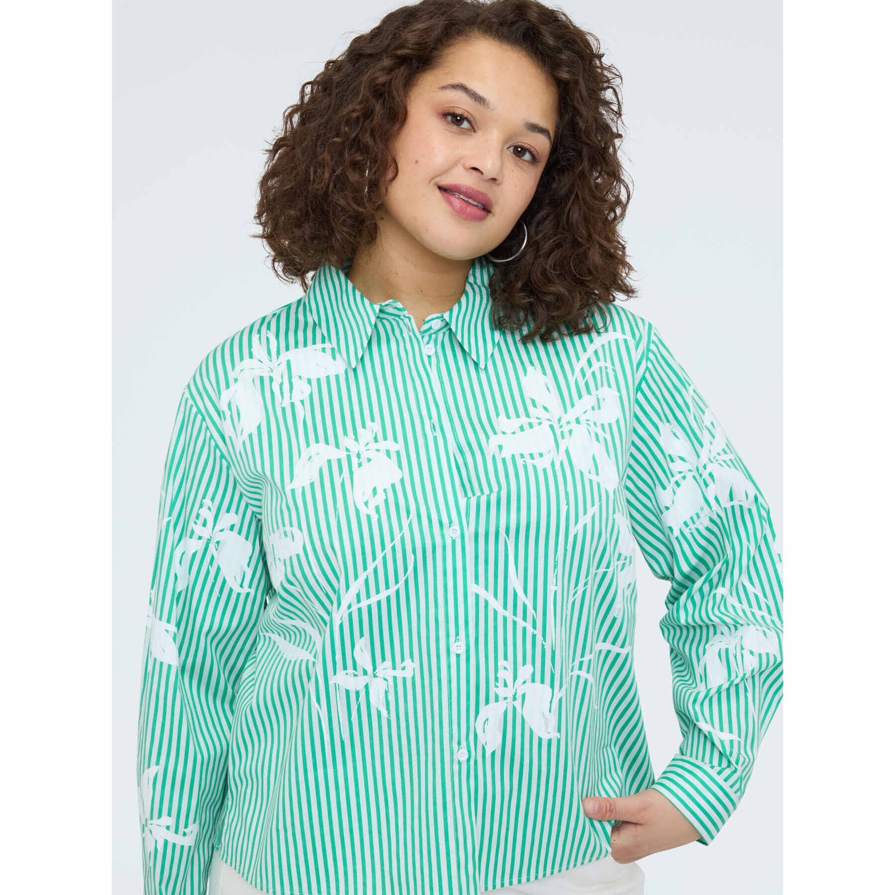 Fiorella Rubino - Camicia a righe con stampa floreale - Verde