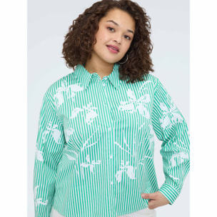 Fiorella Rubino - Camicia a righe con stampa floreale - Verde
