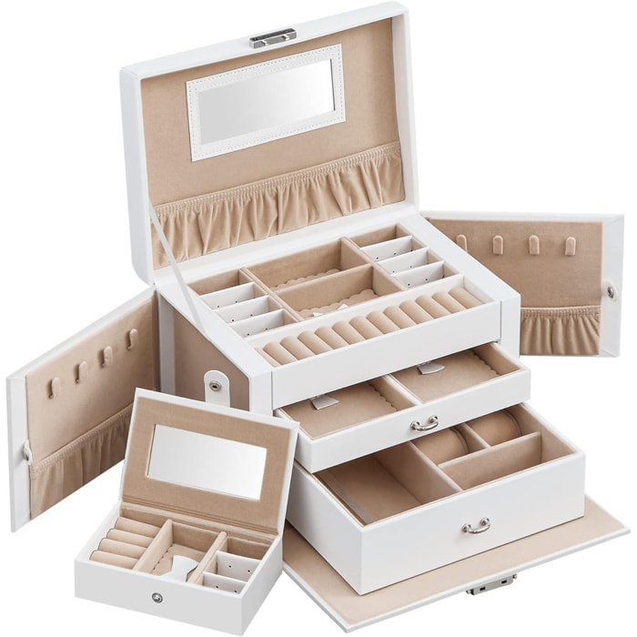 Portagioie e Cofanetto Trucco Bianco con Specchio e Mini Case