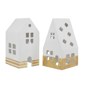 J-Line décoration Maison - coton maché - blanc/or - large - 2 pcs