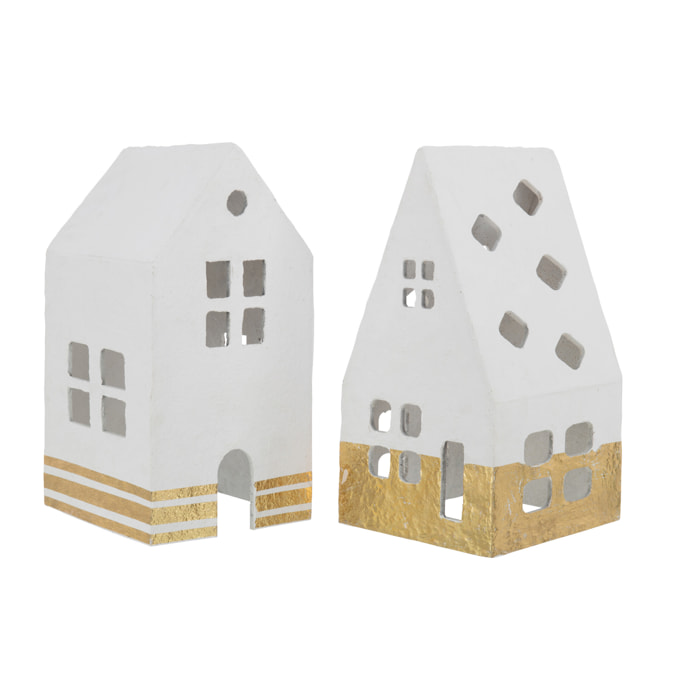 J-Line décoration Maison - coton maché - blanc/or - large - 2 pcs