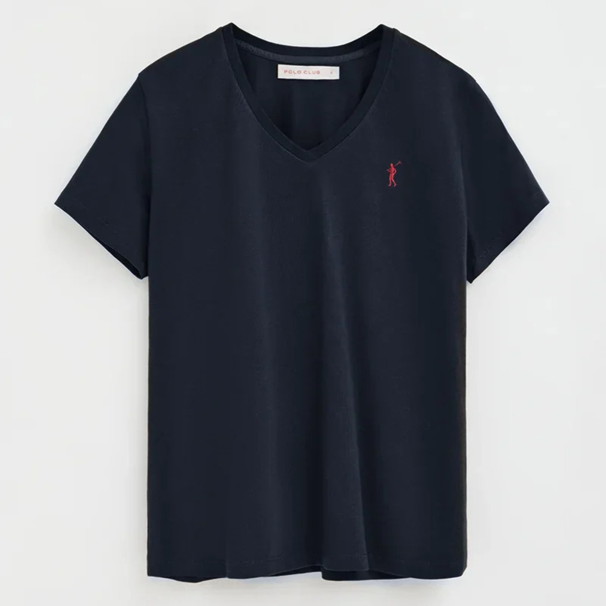 Camiseta azul marino de manga corta y cuello pico con bordado Rigby Go