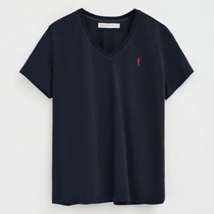 Camiseta azul marino de manga corta y cuello pico con bordado Rigby Go