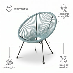 Sedia da giardino in acciaio e vimini sintetico multistring, poltrona outdoor, design moderno, resistente a UV e acqua, antiruggine e facile da montare, seduta ergonomica e traspirante, ideale per balcone terrazzo e giardino.