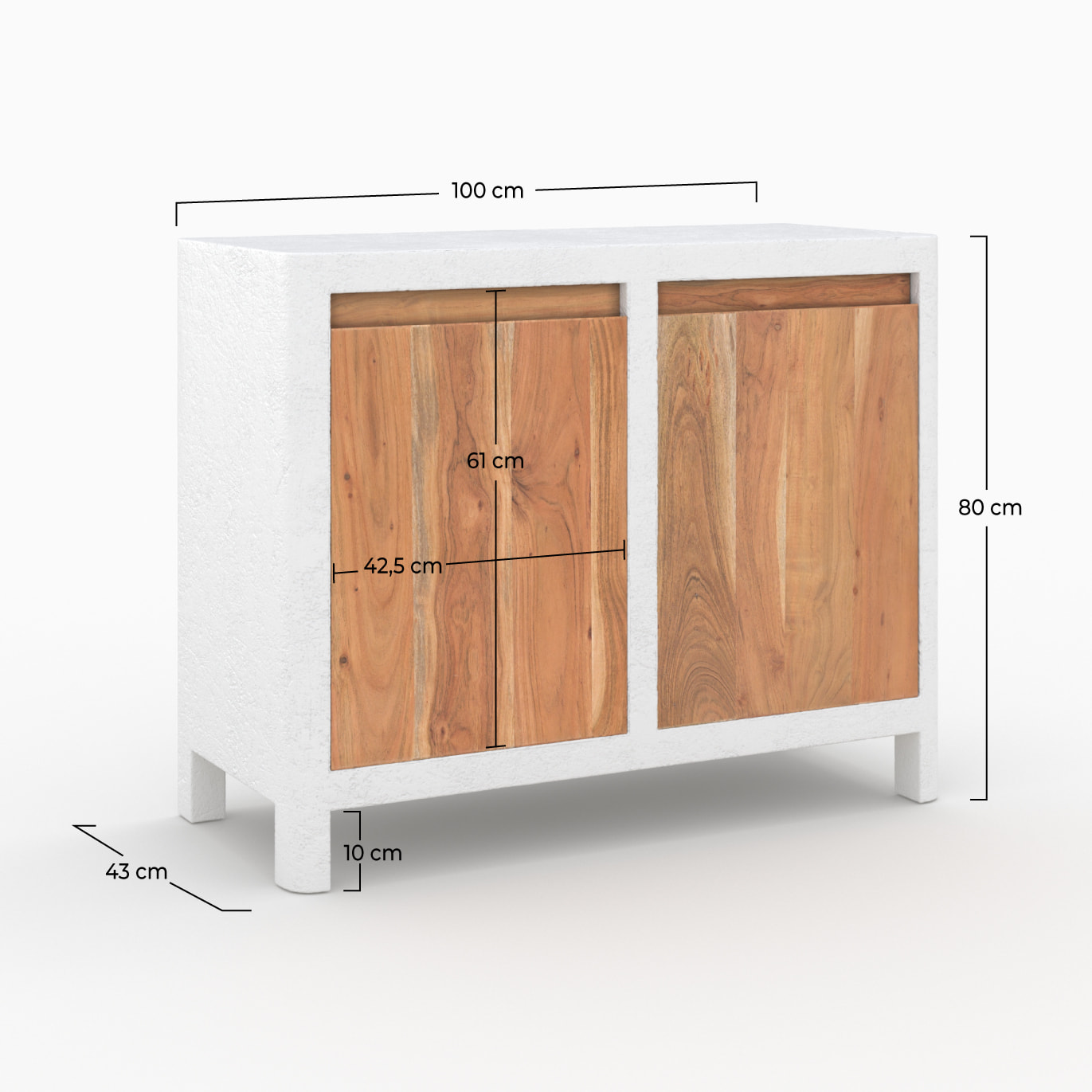 Petit buffet en béton blanc cassé et bois d'acacia - Tierra