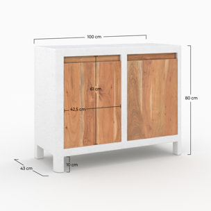 Petit buffet en béton blanc cassé et bois d'acacia - Tierra