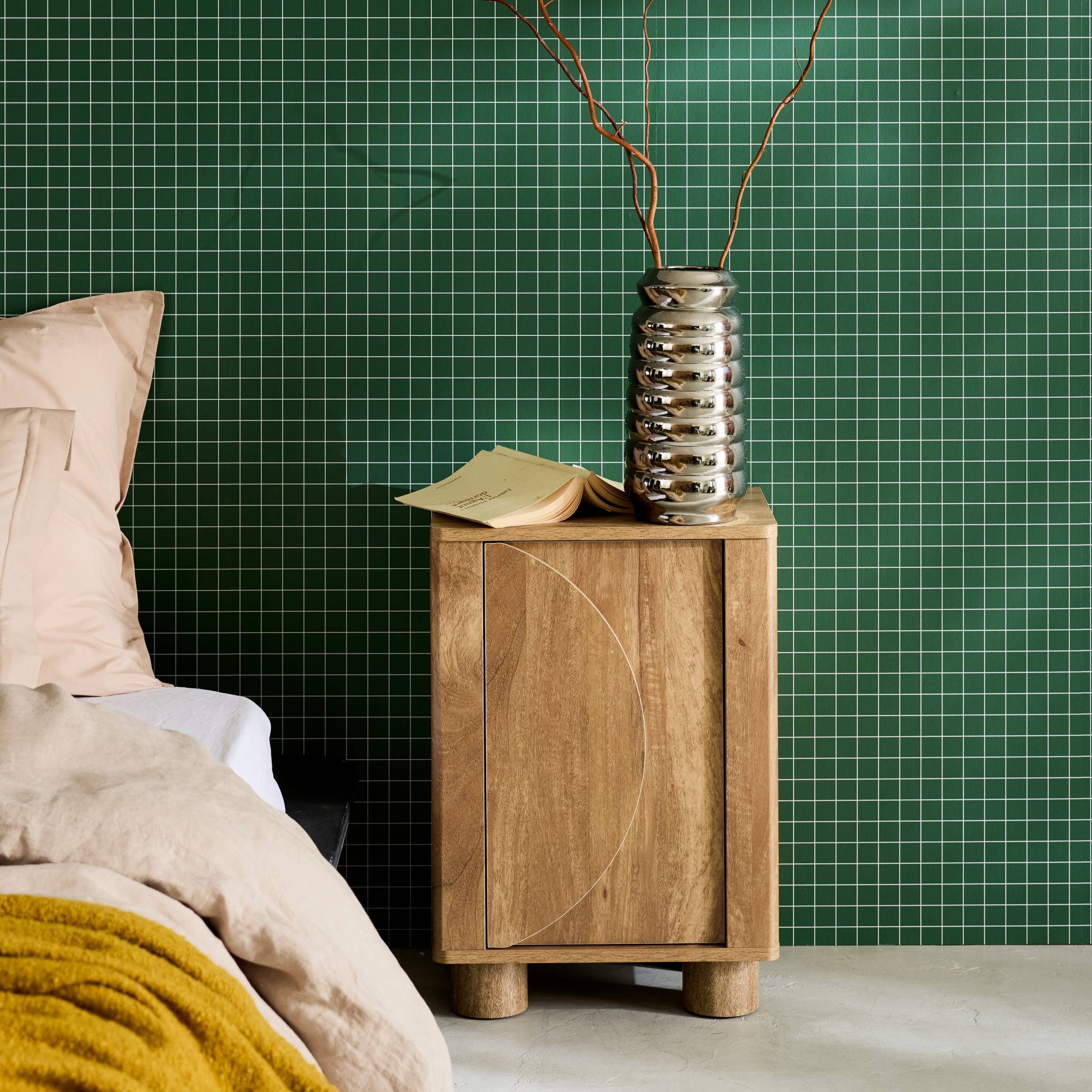 Lot de 2 tables de chevet décor bois de manguier 1 porte réversible Pondi