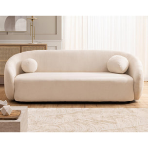 Flore - Canapé droit 3 places en tissu bouclette - Beige