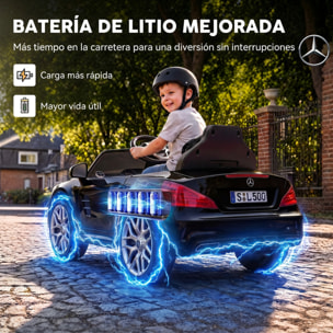 Coche Eléctrico para Niños Mercedes-Benz SL500 Coche de Batería Litio 12V con Mando a Distancia 2,4 G 2 Motores Suspensión Arranque Suave Luces Música Claxon Bluetooth 3-5 Años 3-5 km/h Negro