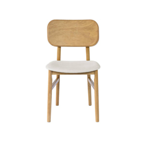 Lot de 2 chaises vintage bois d'hévéa finition brossée naturel et tissu. L 52 x P 45 x H 80cm - OLYMPIE