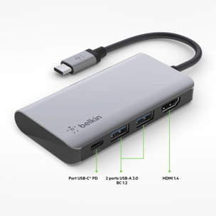 Adaptateur USB C BELKIN USB-C multiport 4-en-1
