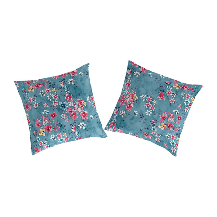 2 Fundas de almohada LINDSAY azul/rosa/blanco 65x65 cm - 100% algodón -