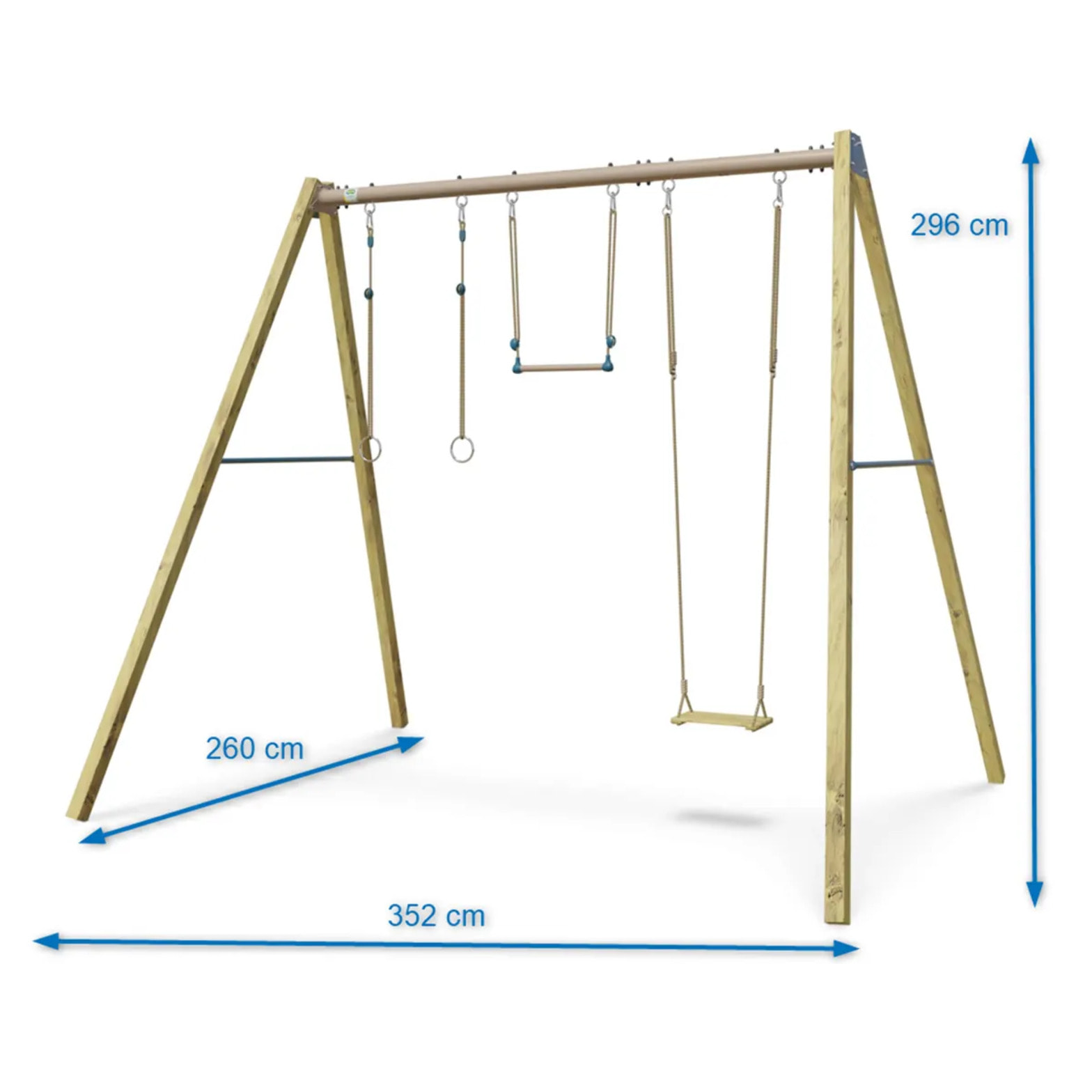 Balançoire en bois poutre métal 3 m Adulte SKYLER 2 - 3 personnes