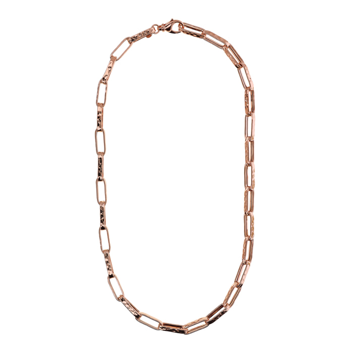 Collana Lunga Maglie Ovali Martellate placcata Oro Rosa 18Kt - 61cm