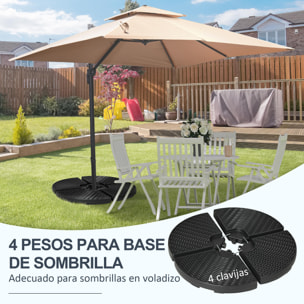Base para Sombrilla de 4 Piezas Soporte para Parasol Rellenable con Arena 68 kg o Agua 52 L para Jardín Patio Terraza Negro