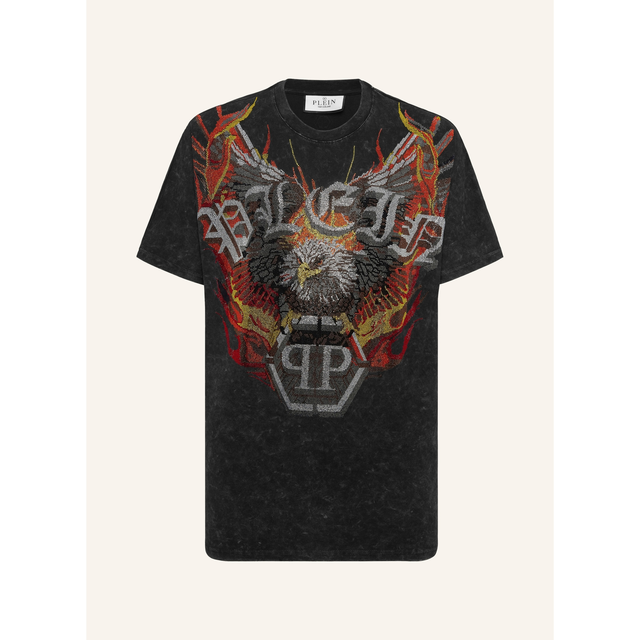 PHILIPP PLEIN Camiseta de cuello redondo y corte kimono EAGLE