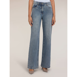 Motivi - Jeans palazzo vita alta con strass - Azzurro