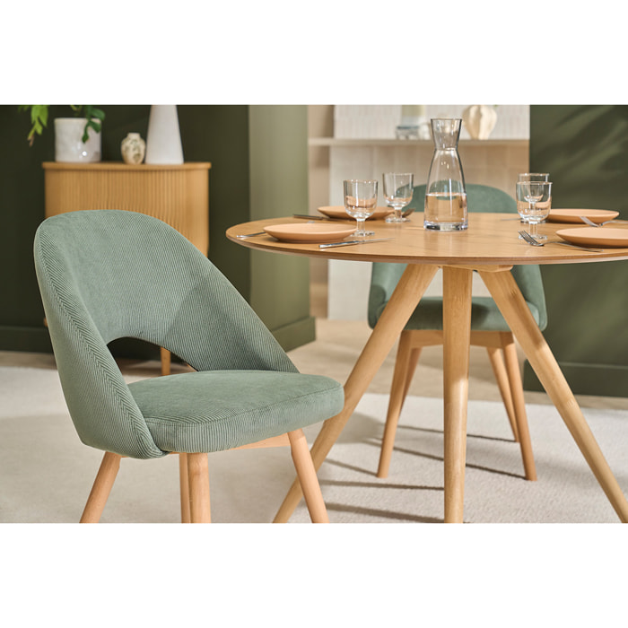 Chaises scandinaves en tissu velours côtelé vert kaki et bois clair (lot de 2) COSETTE