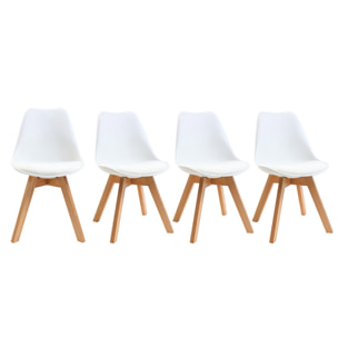 Chaises scandinaves blanc et bois clair massif (lot de 4) PAULINE