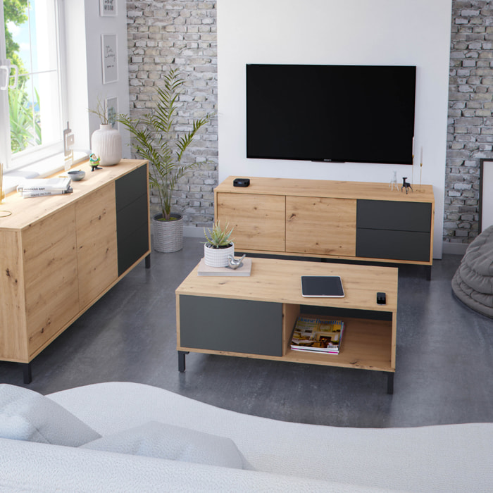 Mesa Centro Auxiliar 40x100x50 Cm Gris Antracita Y Roble Nodi
